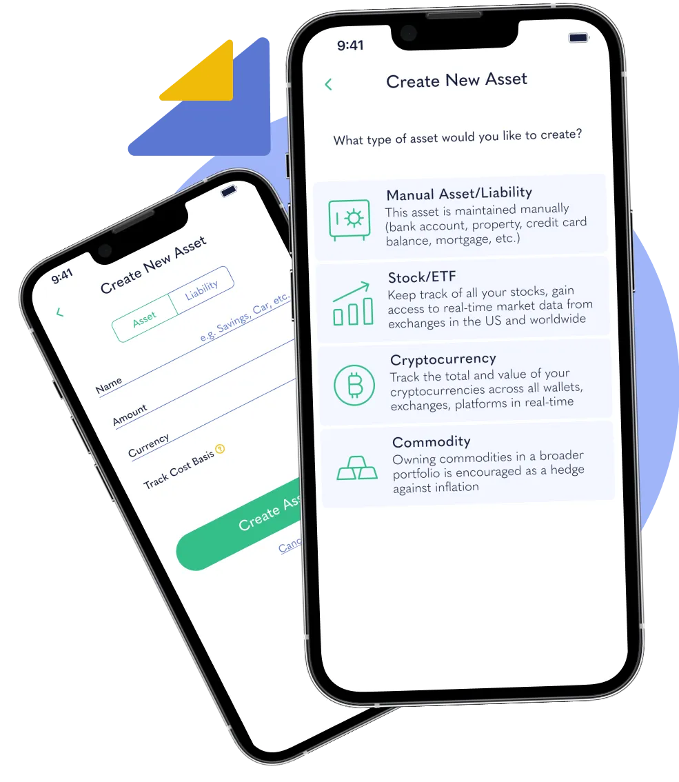 Add assets screen showing different asset types